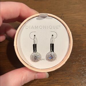 Diamonique Sterling Silver Sparkling Halo Drop Earrings - Silver
